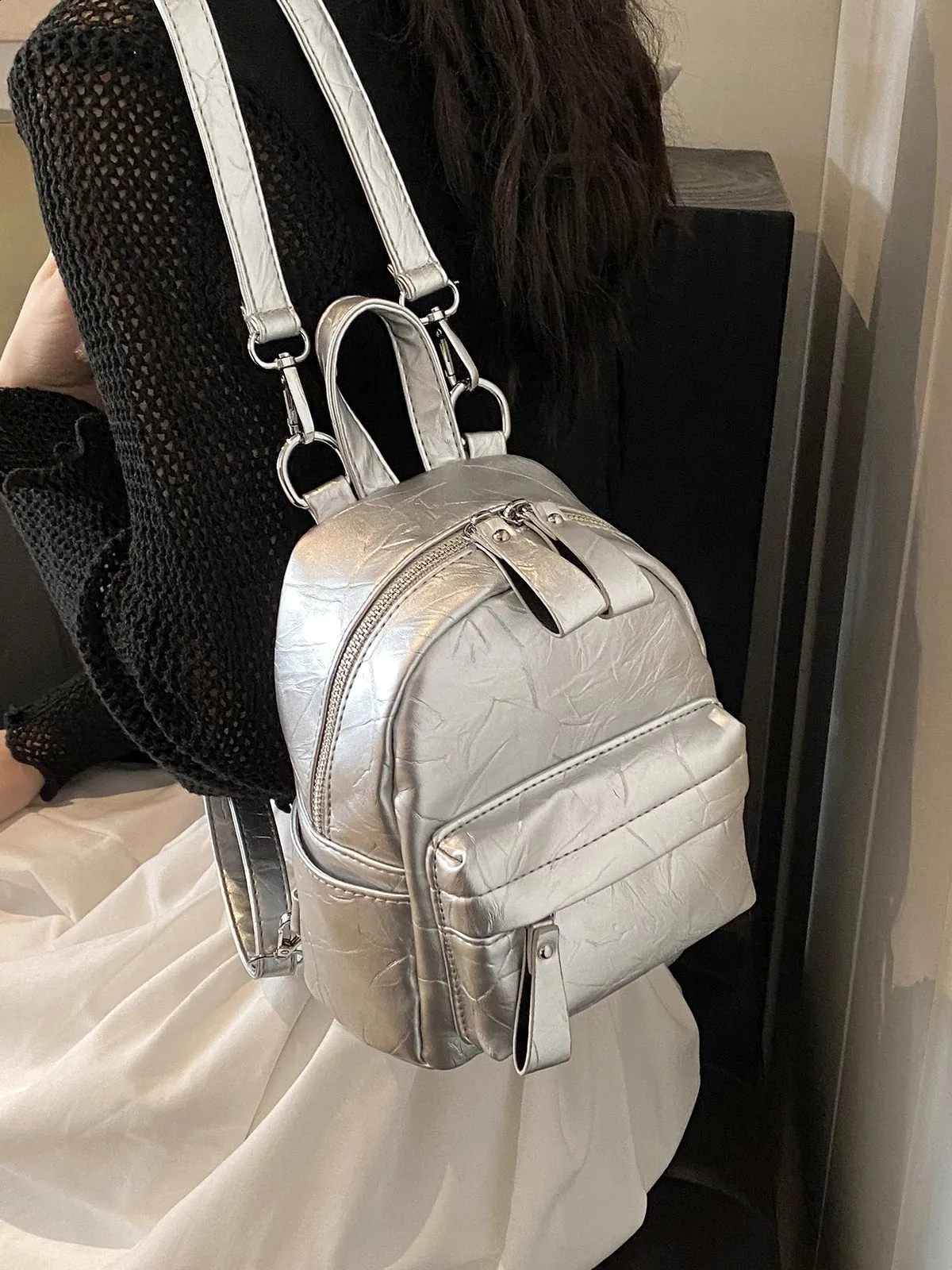 Mini Backpack Vegan Leather Adjustable Strap Casual Daypack Lightweight Y2K Eslcorri Mini Backpack Purse for Women - Girls Bowknot  main image 4
