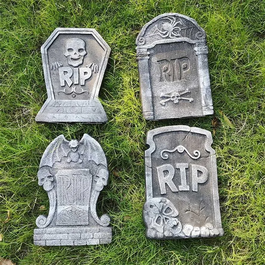 Bayuyi Lot 6 Pierres Tombales Halloween 43cm - Décoration Cimetière Effet Pierre Réaliste Avec Piquets