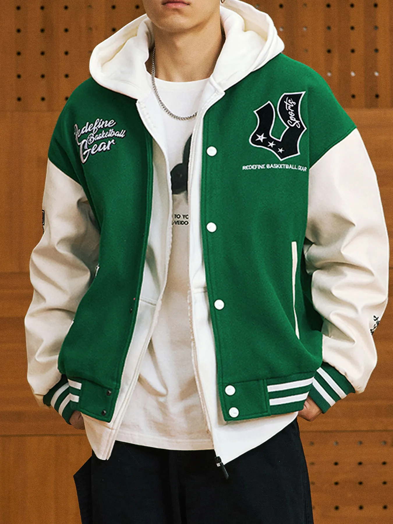 Veidoorn Preppy College-Jacke für Herren und Teenager, schicker Buchstabendruck, starke Stickerei, lässiger Baseball-Mantel für Herbst und Winter_voghion.com