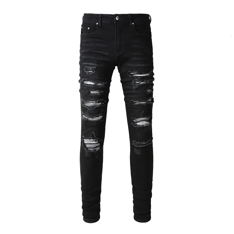 Distressed Black Ripped Stretch Jeans: Edgy Streetwear Style