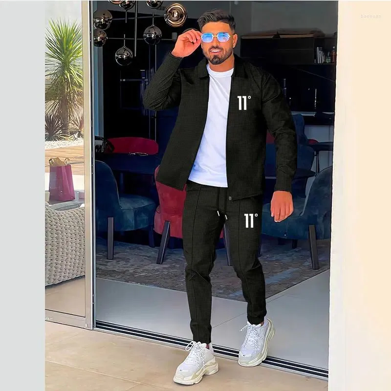 Men's Spring/Autumn Tracksuit Set Stylish Waffle Knit, Zip-Up Jacket  Trousers, Casual Sportswear Two-Piece Outfit, Hot Sale!