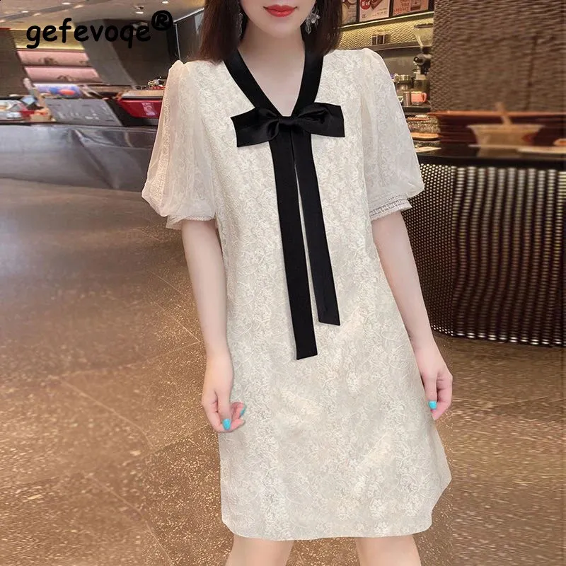 Womens Lace Bow Midi Dress V Neck, Short Sleeve, Loose Fit Chic Summer Party  Dress, Y2K Trend Vestidos From Eshinestore, $34.24 | DHgate.Com