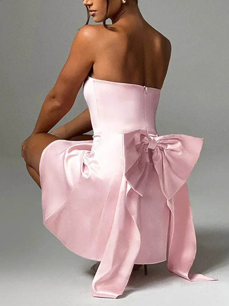 Sexy Pink Bow Y2K Tube Dress 2024 Summer Bodycon Strapless