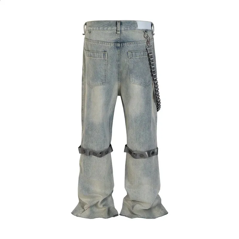 Detachable Chain Jeans: Vintage Wash, Y2K Style, Mens