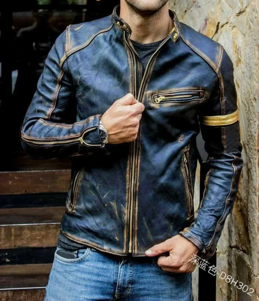 Men s Designer Leather leather jacket Autumn Winter Fashion with Stand Collar Punk Style and Motorcycle Style Available in Sizes S 5XL M240819