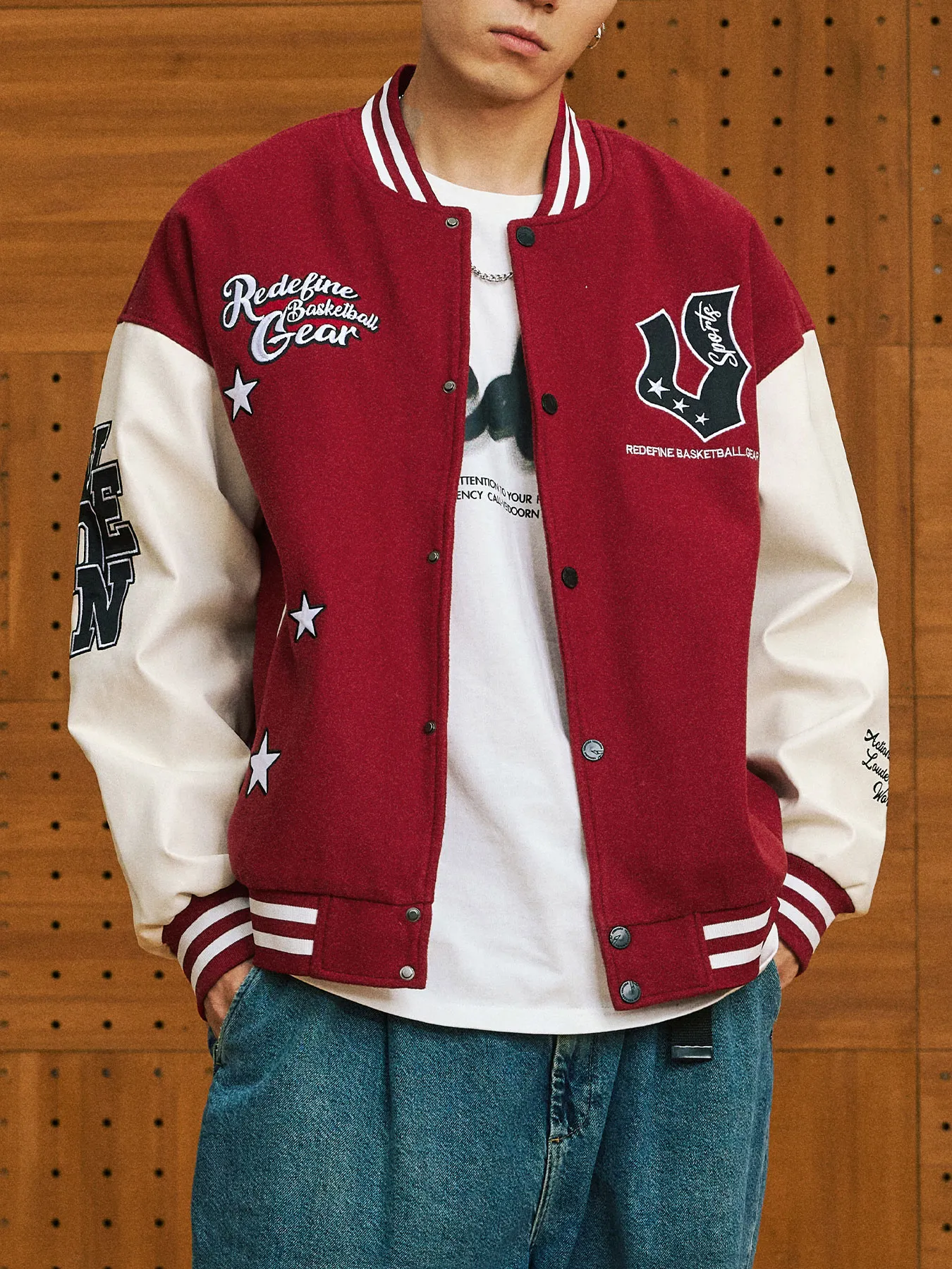 Veidoorn Preppy College-Jacke für Herren und Teenager, schicker Buchstabendruck, starke Stickerei, lässiger Baseball-Mantel für Herbst und Winter_voghion.com