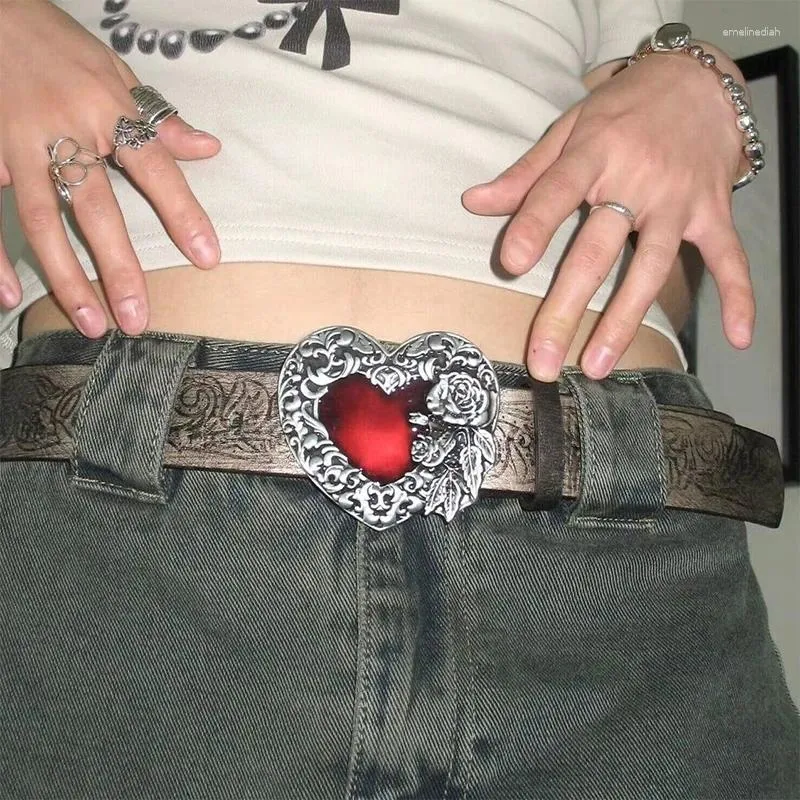 Y2K Punk Belts for Women - Gothic Leather Belt with Red