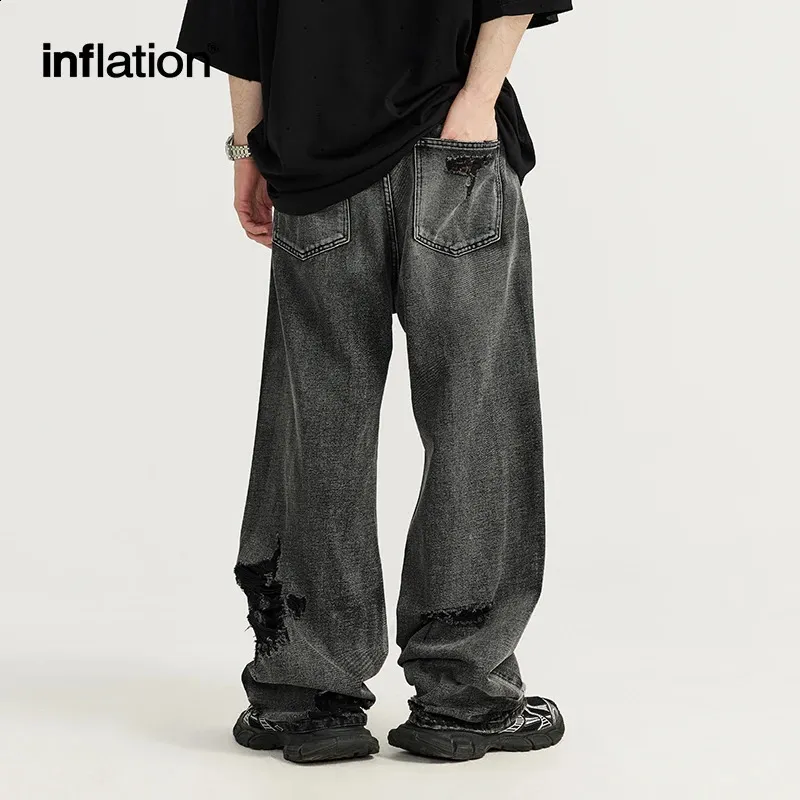 【BAON】Ripping Washing Wide Denim Pants Vintage Washing Wide Leg Denim Pants CN14 - Korean Women's