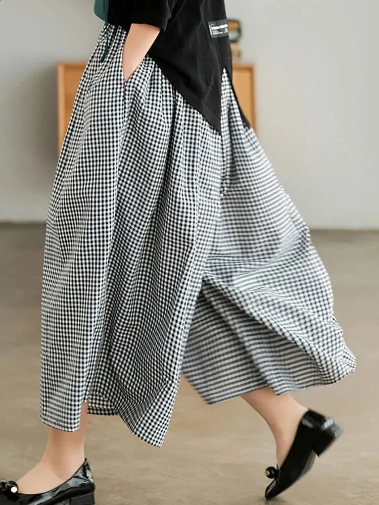 Elegant Plaid Wide Leg Trousers: Premium High Waist Linen Jogger Pants for  Women Shop Now!