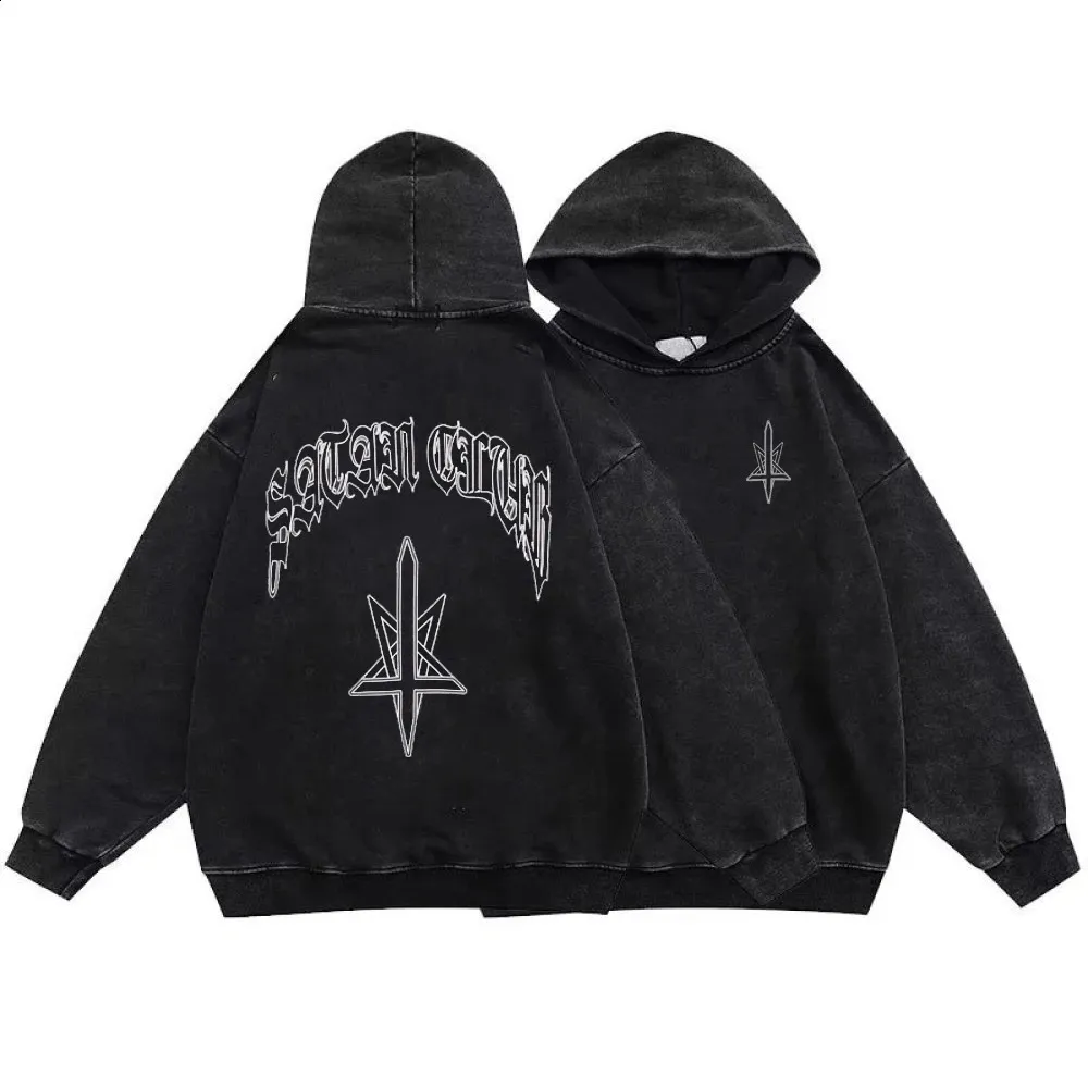 Gothic Y2K Skeleton Hoodie - Washed Retro Oversized