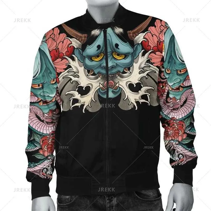 Harajuku 3D Japanese Samurai Warrior Print Baseball Jacket Harajuku 3D Japanese Samurai Warrior Print Baseball Jacket