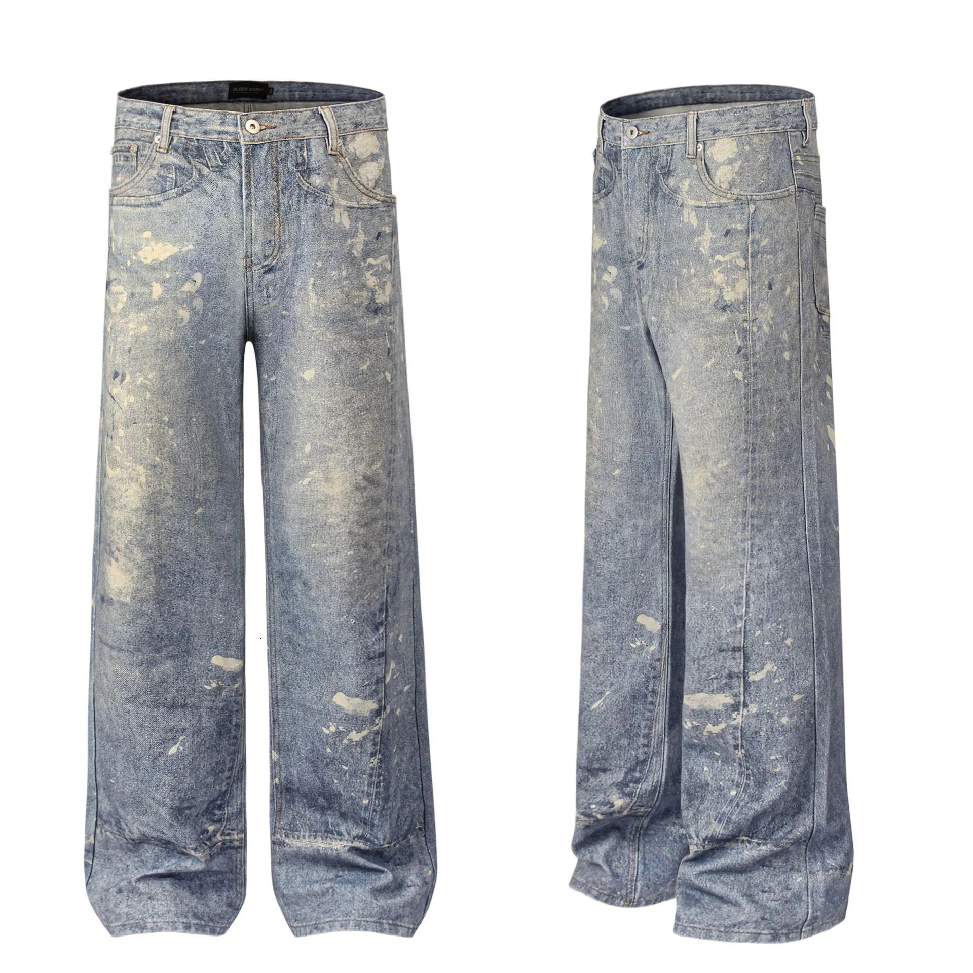 【QUALISARTIFPEREO】DIRTY BAGGY PANTS Dirty Wash Blue Baggy Jeans: Loose Fit, Wide Leg Trousers
