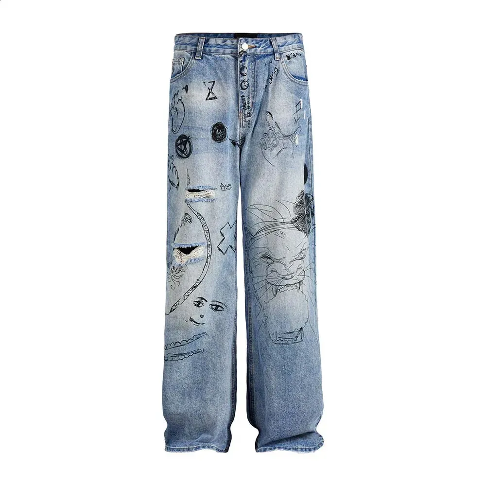 タグ付きdiesel buggy flare damage denim Y2K DHgate.com:Extreme Graffiti Printed Tear-Off Jeans: Y2K Blue