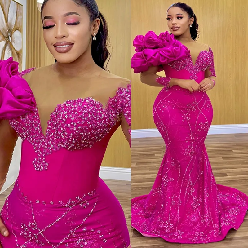 Fuchsia Floral Trumpet Mermaid Prom Dress With Bow Fuchsia Floral Trumpet Mermaid Prom Dress With Bow