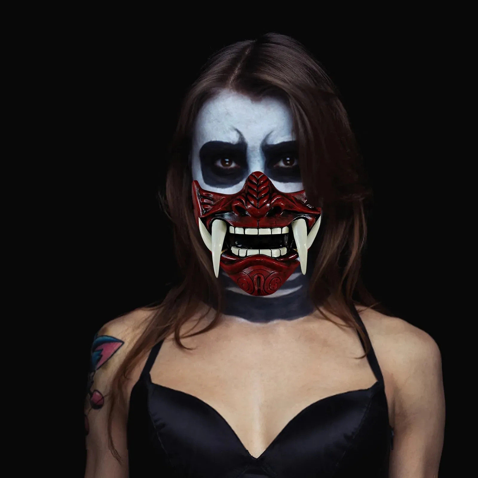 Masque Demi-visage Démon Prajna Japonais - Résine, Taille Unique, Pour Cosplay, Halloween, Fêtes Déguisées - 8