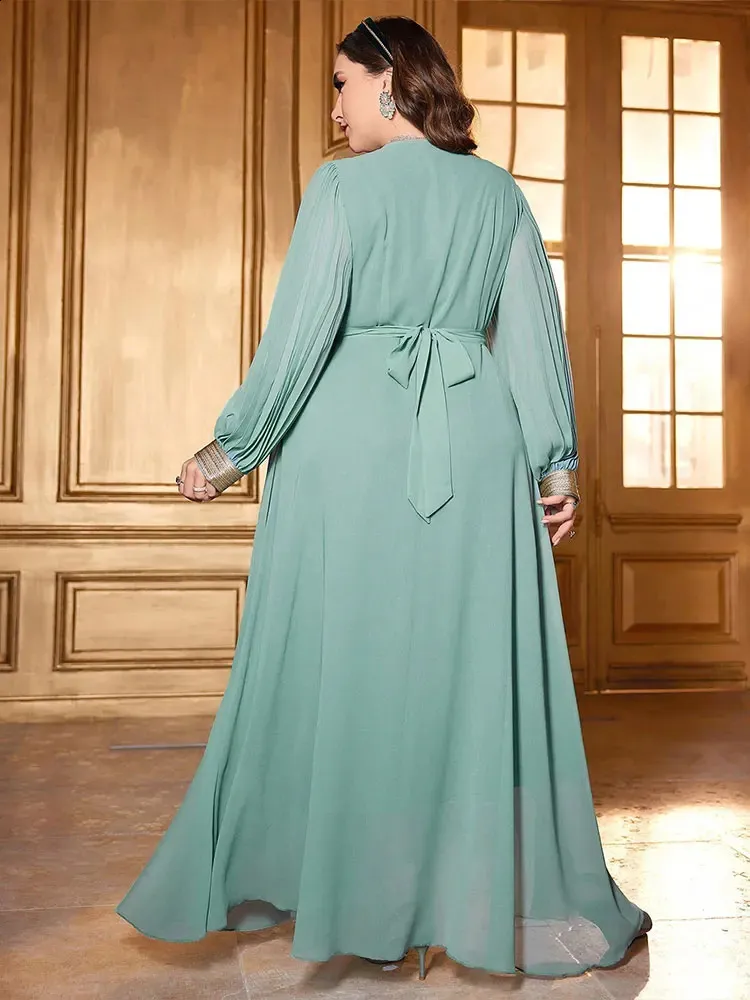 green emerald velvet dress Mint Green Plus Size Chiffon Bridesmaid Dress - Deep V-Neck & Flutter Sleeves Flowy Gownwith Slit main image 0