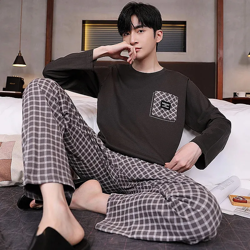 100% Cotton Men's Plaid pyjama set - Long Sleeve