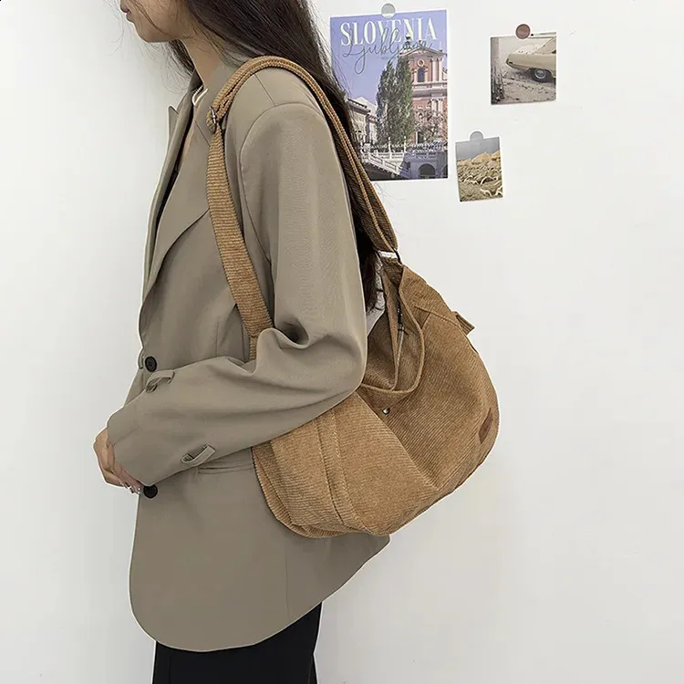 DHgate.com:Khaki Corduroy Crossbody Slouch Bag - Soft
