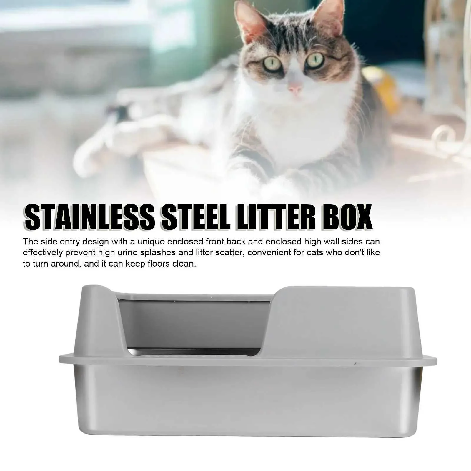 Stainless Steel Cat Litter Box With Scoop, XL High Side Cats