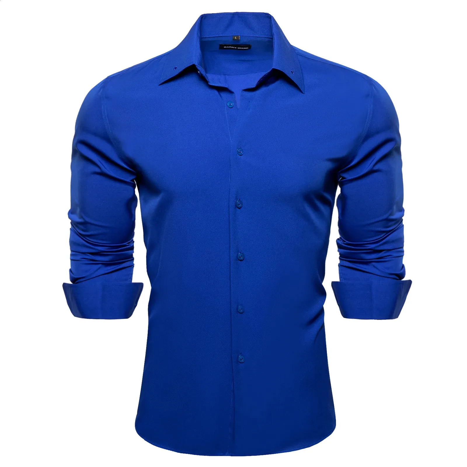 Silk Mens Royal Blue Shirt Floral Printed Long Sleeve Shirts Slim