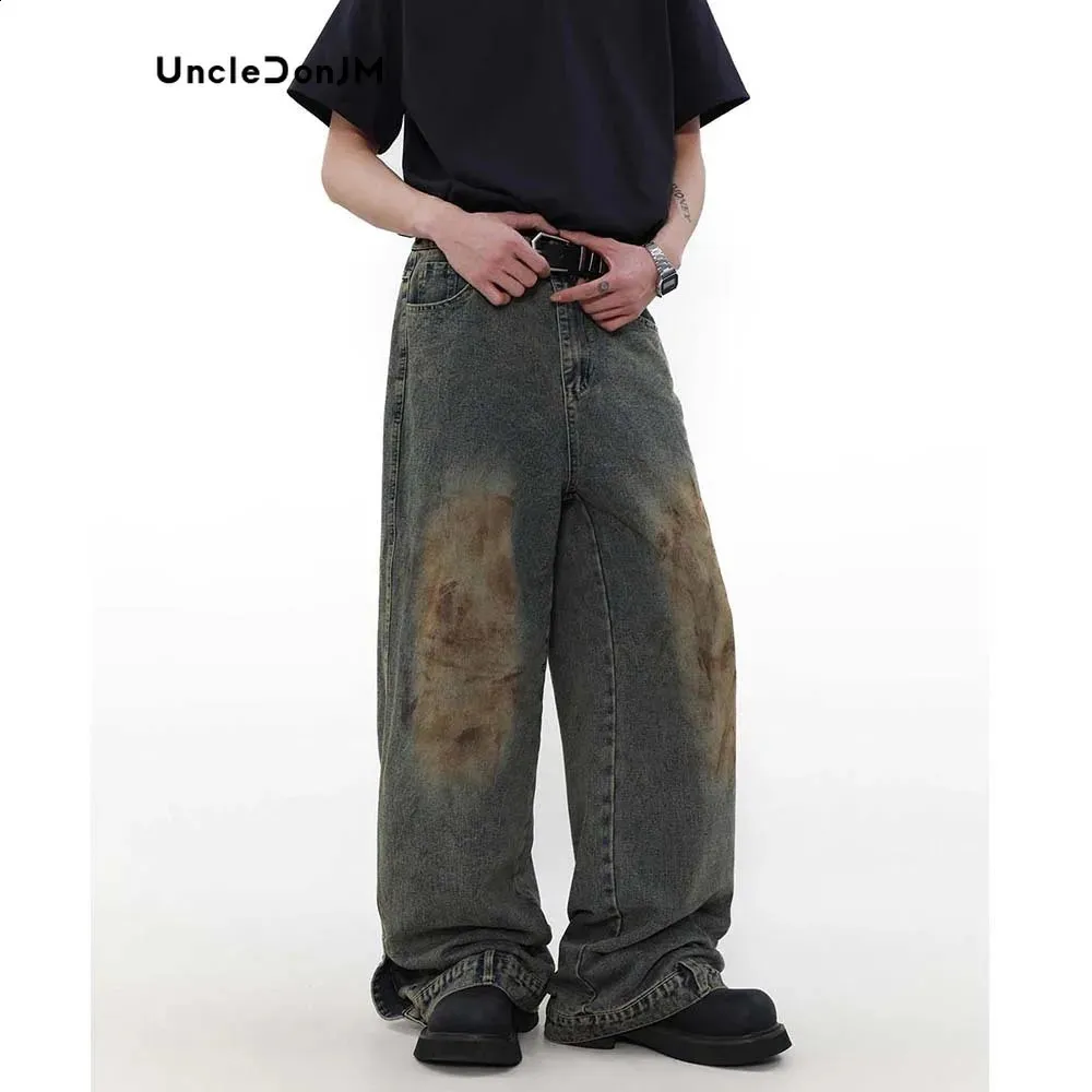 Giant Mud Effect Hiphop Jeans Y2k Style Luggage Denim for Men