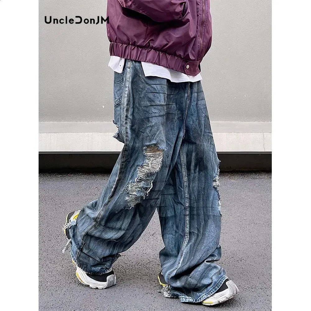 Ripped Baggy Wide Leg Jeans Distressed Streetwear Silhouette