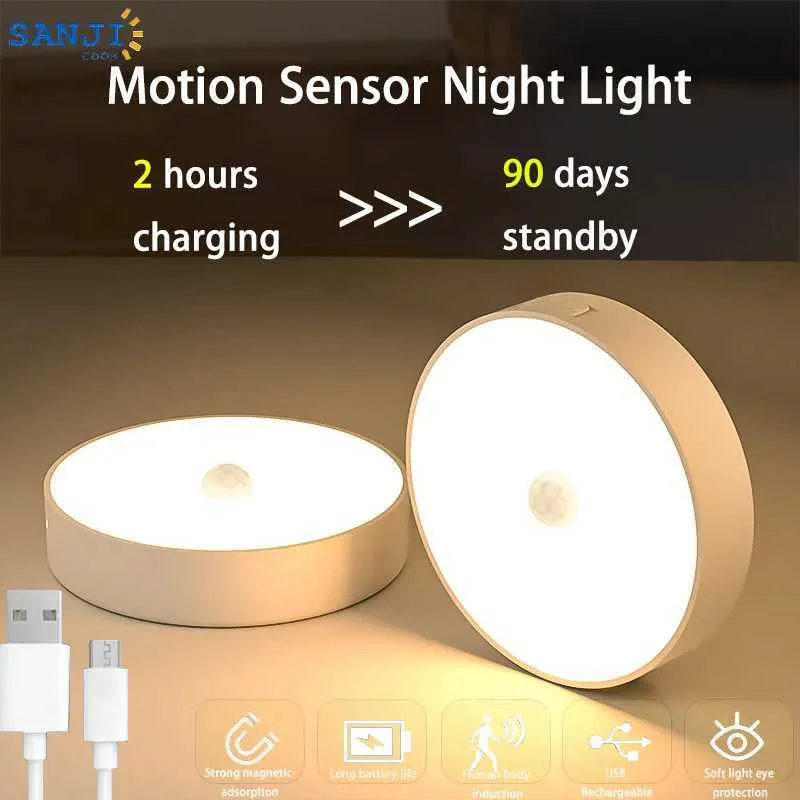 Motion Sensor LED Night Light - USB Rechargeable, Ideal for Bedroom ...