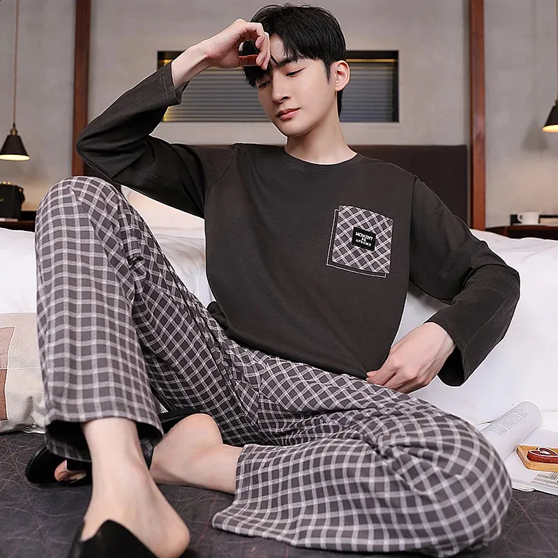 100% Cotton Men's Plaid pyjama set - Long Sleeve