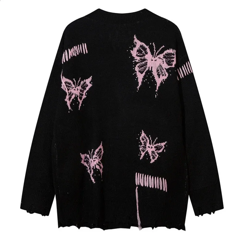 Vintage Oversized Knitted cardigan with Butterfly Jacquard