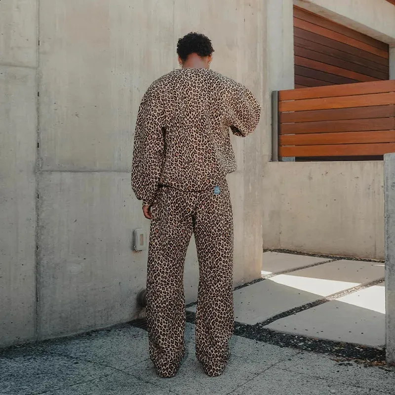 Mens Harajuku Leopard Print Outfit: Vintage Hoodie & Wide