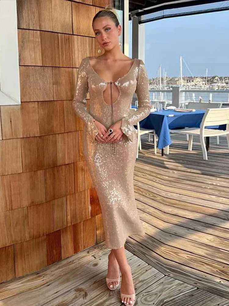 white christmas dresses 121021 Champagne sequins plus maxi dress with back zipper. – UNIK-ELEGANCE main image 0
