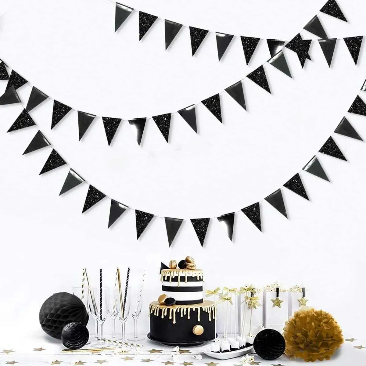 Halloween Hanging Garland Bunting Glitter Paper Triangle Flag Banner 35 ...