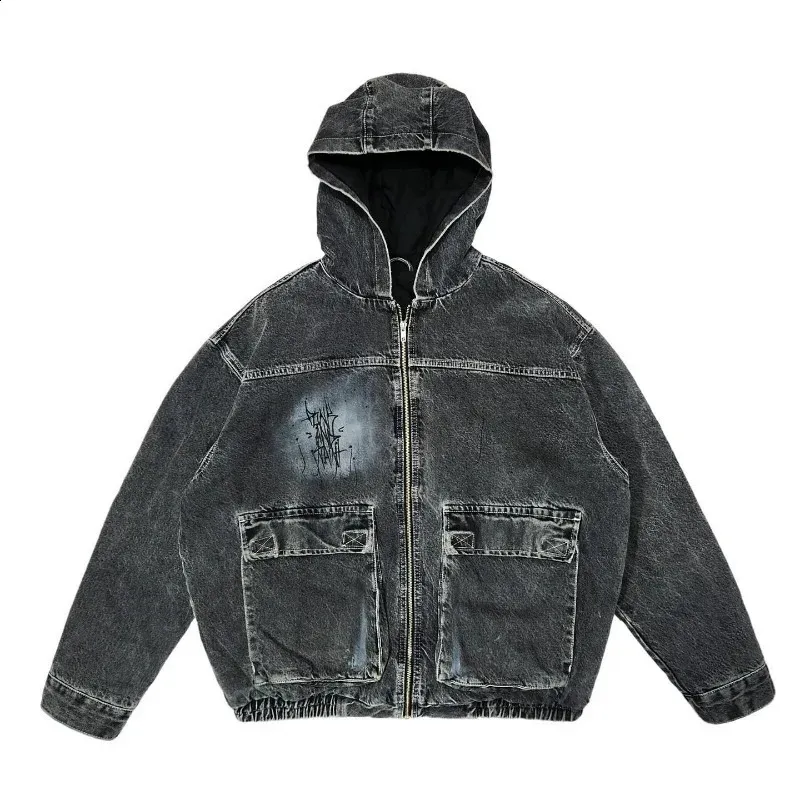 Men's Acetate Denim Jacket Y2K Harajuku Style Washed Old