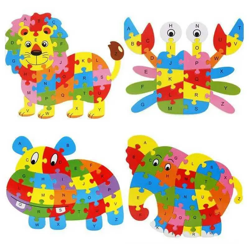 Wooden Animal Puzzle Blocks - Alphabet & Jigsaw Fun for Toddlers! Early ...