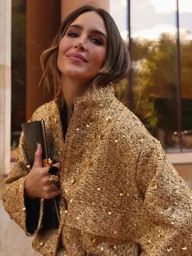 slim fit dress slacks Gold Sequins Blazer Dress – ICONIC7 main image 1