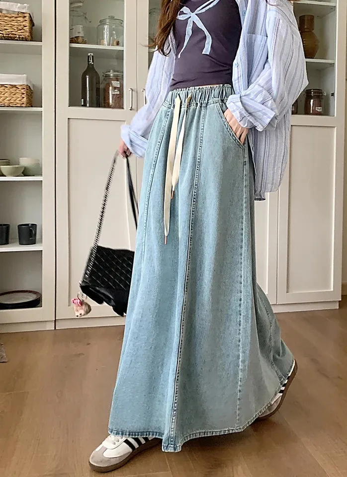 Korean Style Ball Grown Long baggy jeans Skirt in S-XL Sizes