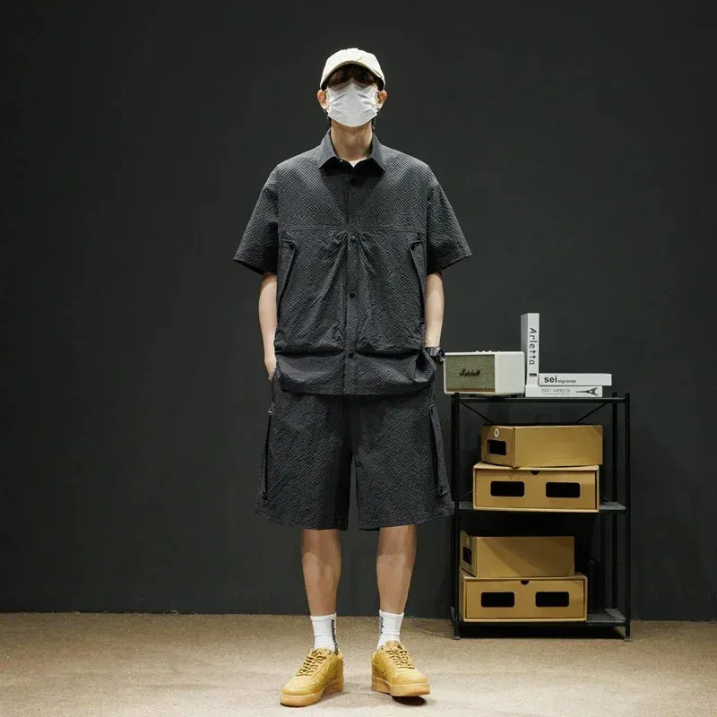 Baggy Men Bubble Check ShortSleeved Loose ShirtShorts From