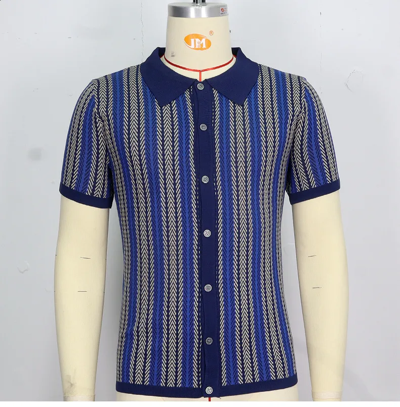トップス 70's Summer Knit Polo Shirt Retro Knitted Polo Shirt - Summer Mens Short Sleeve Top, 70s