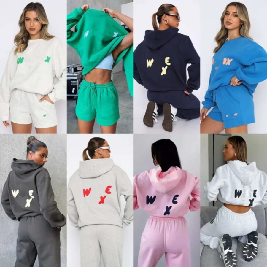 Damen Tracuts Zwee-Stéck Set Designer Nei Hierscht Wanter Laangärm Shorts Hosen Moud Sport Schaumstoff Pullover Kapuzen_voghion.com