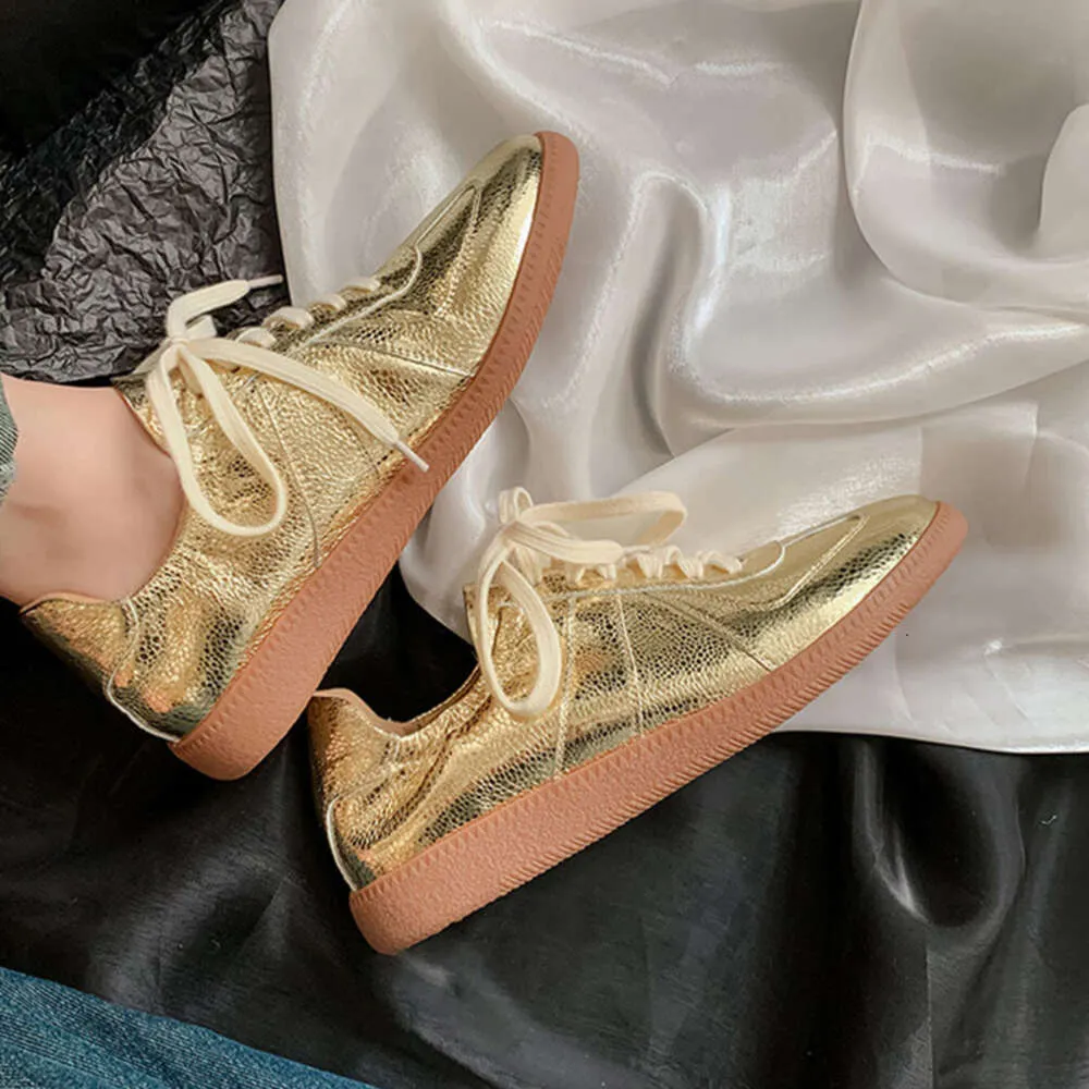 seijimatsumoto シルクスクリーン　Sneakers/Gold DHgate.com:Metallic Leather Lace-Up Tennis Shoes for Women