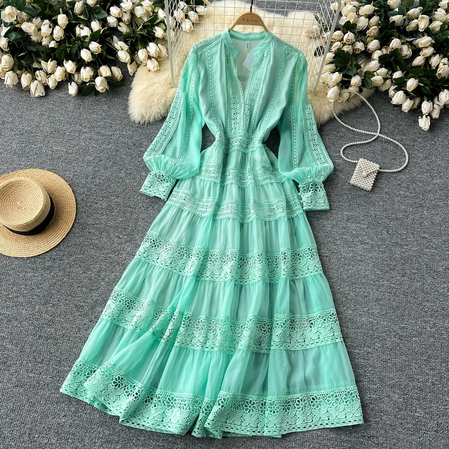 Vintage Lace Patchwork Dress - Womens A-Line Summer Dress