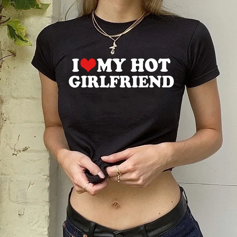 Y2K Aesthetic I Love My Girlfriend t-shirt for Women's Street Clothing