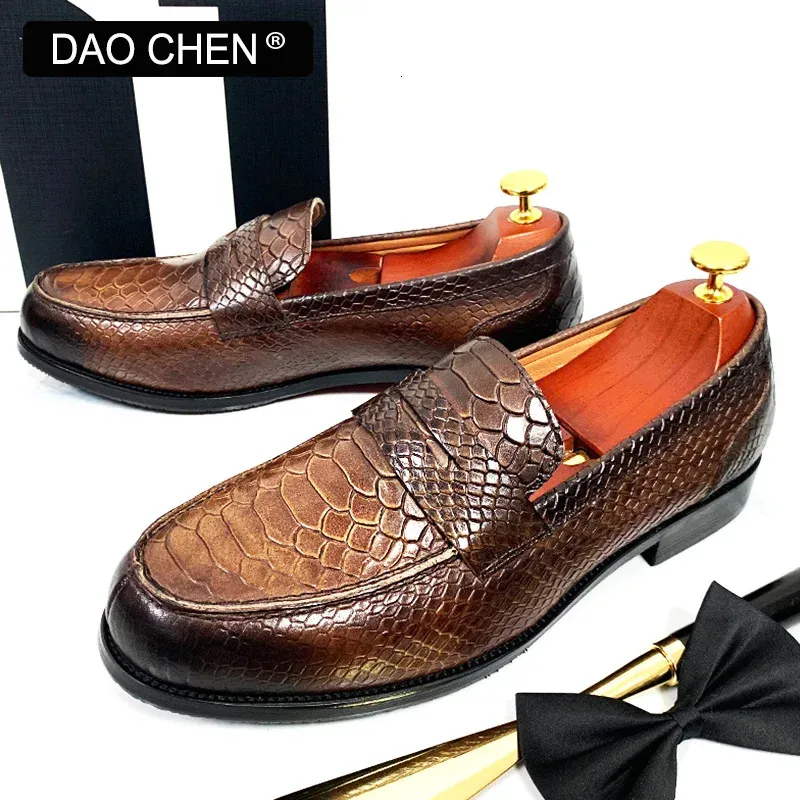 Bulk MEN Leather Snake Print Slip On Loafers Black Coffee  display picture 2