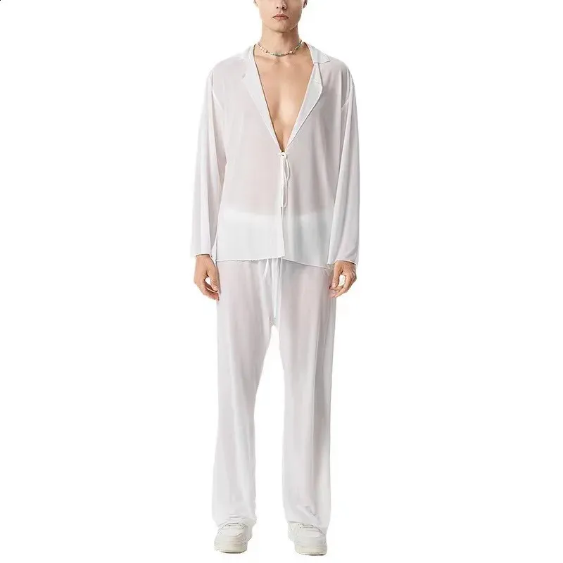 Mens Thin Solid Color Sexy Suits Deep V Lace Long... From Leonorastore,  $31.5 | DHgate.Com