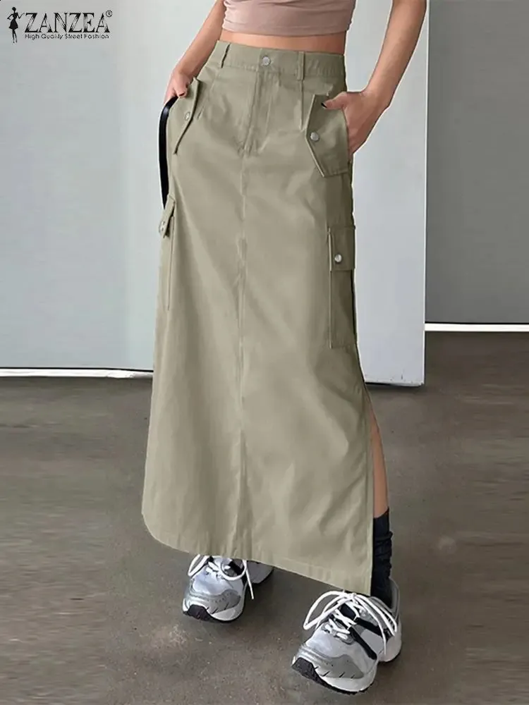 High Waist Maxi Skirt with Pockets Women's Long Cargo Skirt, Side Slit,  Casual Loose Shop Now!