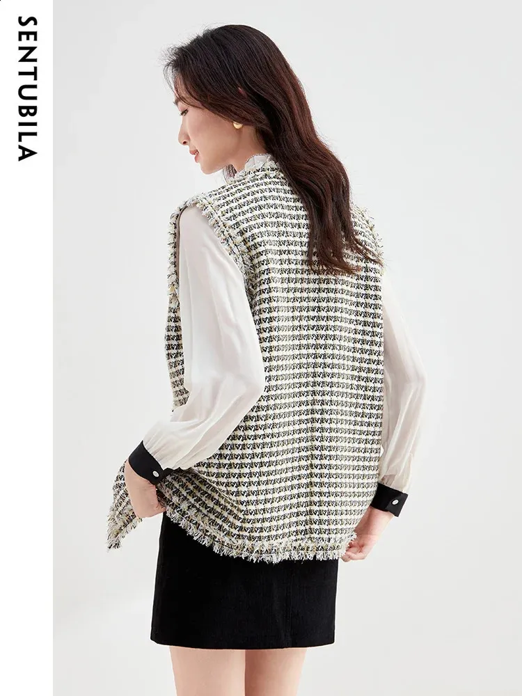 Houndstooth Sleeveless Tweed Vest for Women - Autumn Tank