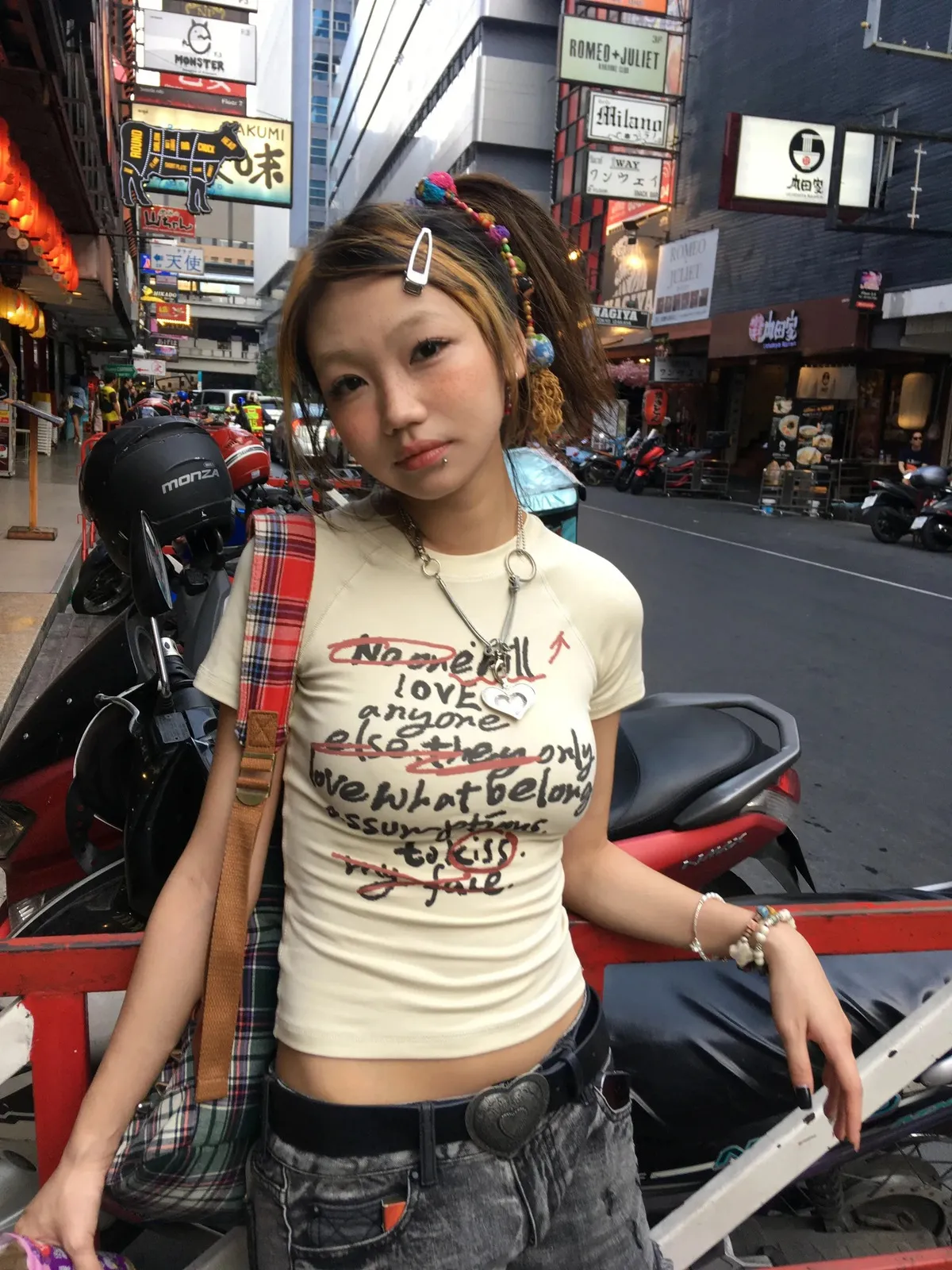 Karrram Japanese Y2k Graffiti Print Crop Top Slim Fit 100% Cotton