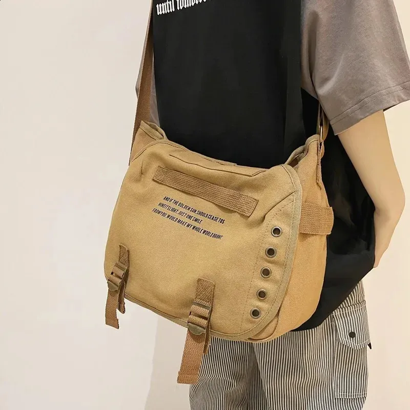 Vintage Canvas Messenger Bag - 15.6 Inch Laptop Satchel With Multiple Pockets, Adjustable Strap
