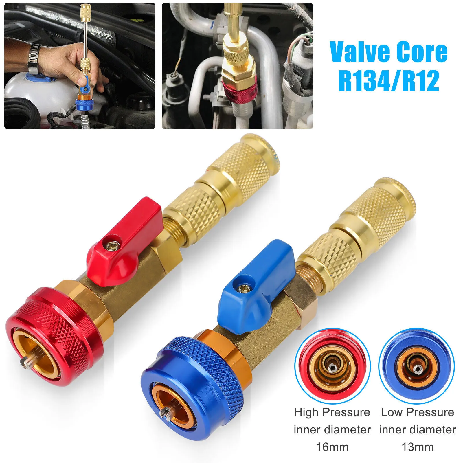 R134A A/C Valve Core Tool Kit - High & Low Pressure Remover Installer ...