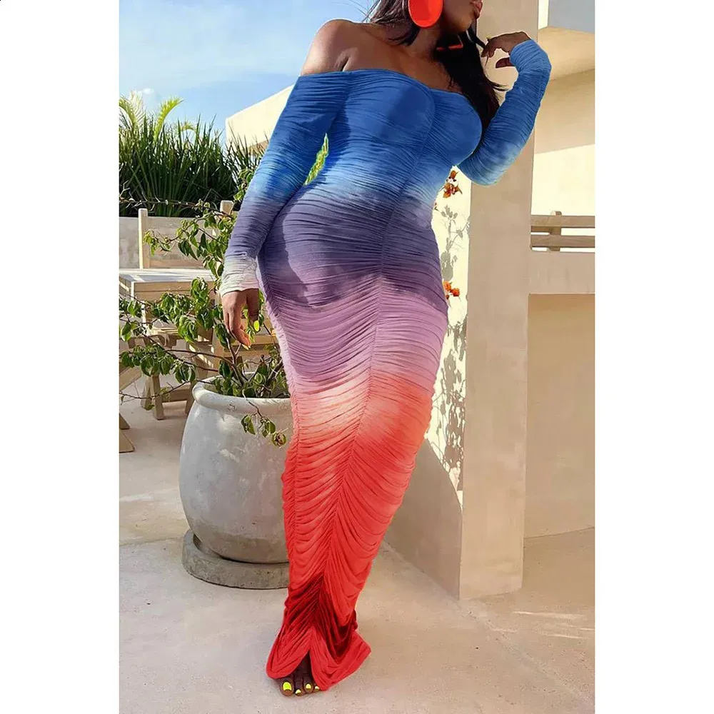 Plus Size Tie Dye Maxi Dresses Off Shoulder Ruched... From Sunshine_girls,  $47.79 | DHgate.Com
